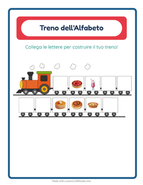 Anteprima della scheda di Treno Dell'alfabeto con Dolci e dolciumi per Scuola dell'infanzia (3-5 anni)