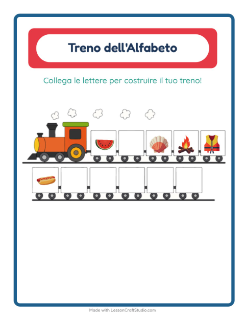 Anteprima della scheda di Treno Dell'alfabeto con Estate per Scuola dell'infanzia (3-5 anni)