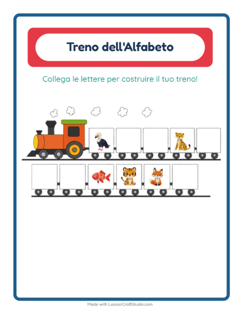 Anteprima della scheda di Treno Dell'alfabeto con Animali per Scuola dell'infanzia (3-5 anni)