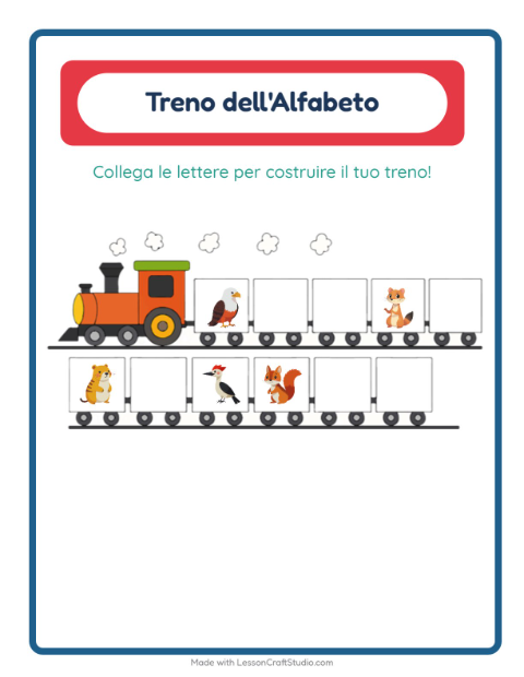 Anteprima della scheda di Treno Dell'alfabeto con Creature della foresta per Scuola dell'infanzia (3-5 anni)