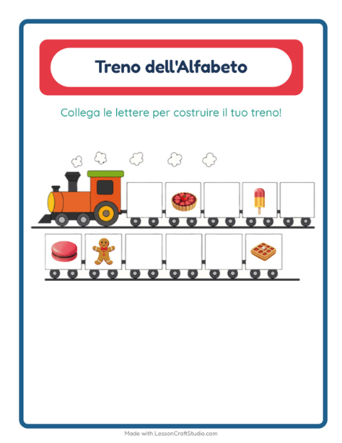 Anteprima della scheda di Treno Dell'alfabeto con Dolci e dolciumi per Scuola dell'infanzia (3-5 anni)