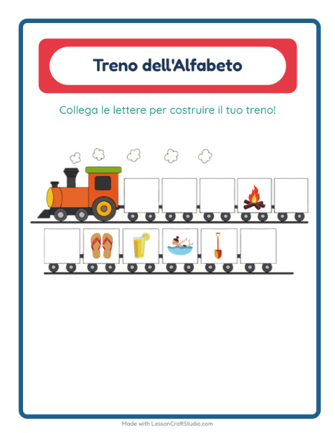 Anteprima della scheda di Treno Dell'alfabeto con Estate per Scuola dell'infanzia (3-5 anni)