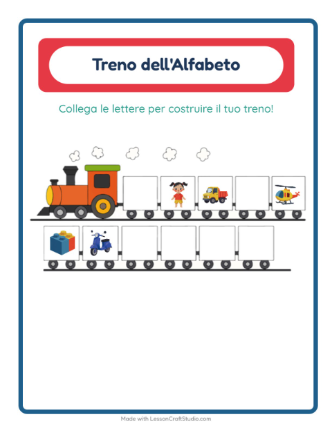Anteprima della scheda di Treno Dell'alfabeto con Giocattoli per Scuola dell'infanzia (3-5 anni)