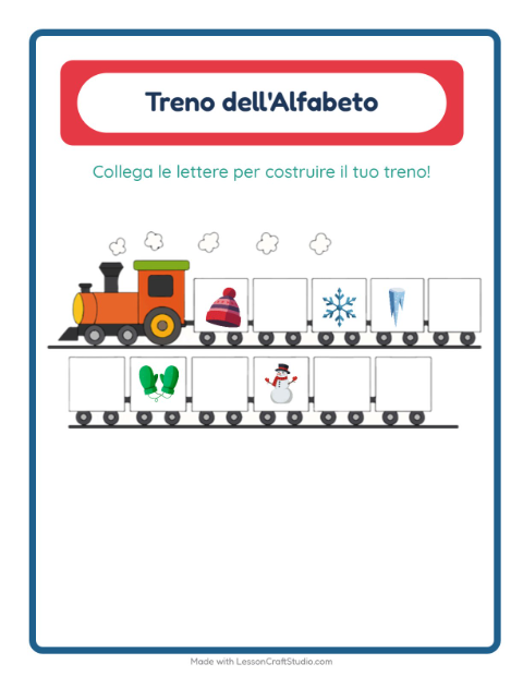 Anteprima della scheda di Treno Dell'alfabeto con Inverno per Scuola dell'infanzia (3-5 anni)