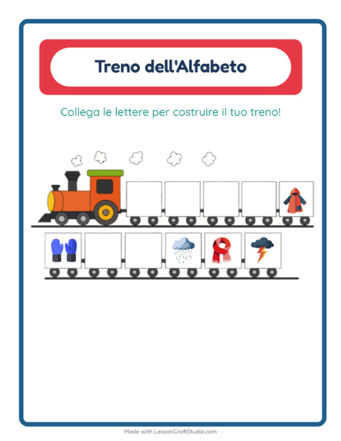 Anteprima della scheda di Treno Dell'alfabeto con Meteo per Scuola dell'infanzia (3-5 anni)