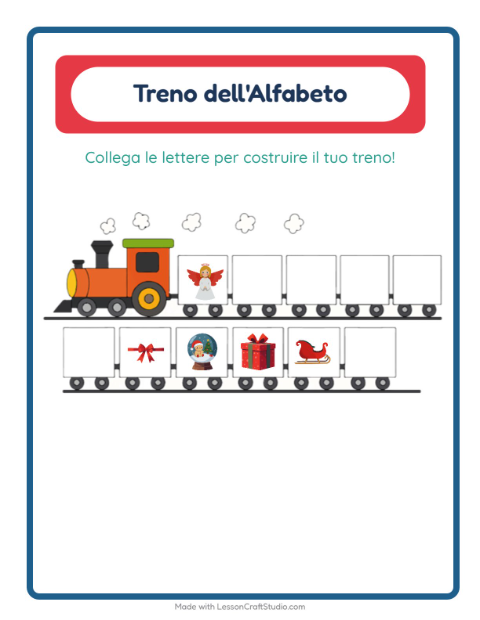 Anteprima della scheda di Treno Dell'alfabeto con Natale per Scuola dell'infanzia (3-5 anni)