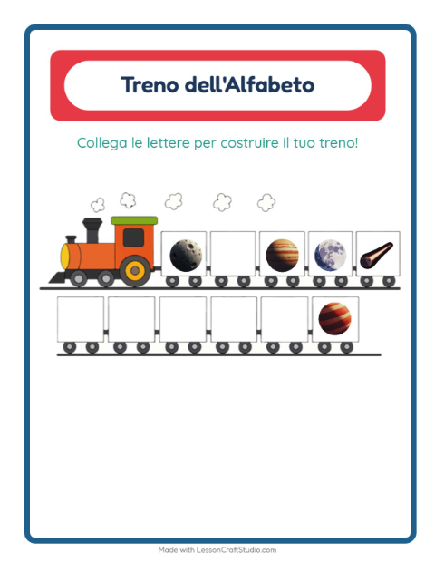Anteprima della scheda di Treno Dell'alfabeto con Spazio per Scuola dell'infanzia (3-5 anni)