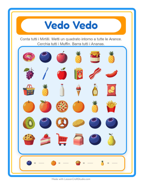Anteprima della scheda di Trova E Conta con Al supermercato per Scuola dell'infanzia (3-5 anni)