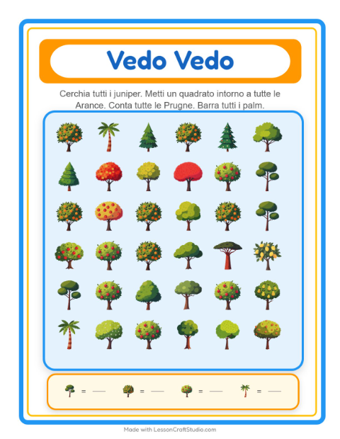 Anteprima della scheda di Trova E Conta con Alberi per Scuola dell'infanzia (3-5 anni)