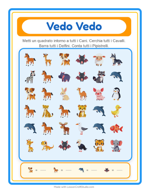 Anteprima della scheda di Trova E Conta con Animali per Scuola dell'infanzia (3-5 anni)