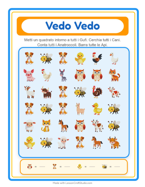 Anteprima della scheda di Trova E Conta con Animali della fattoria per Scuola dell'infanzia (3-5 anni)