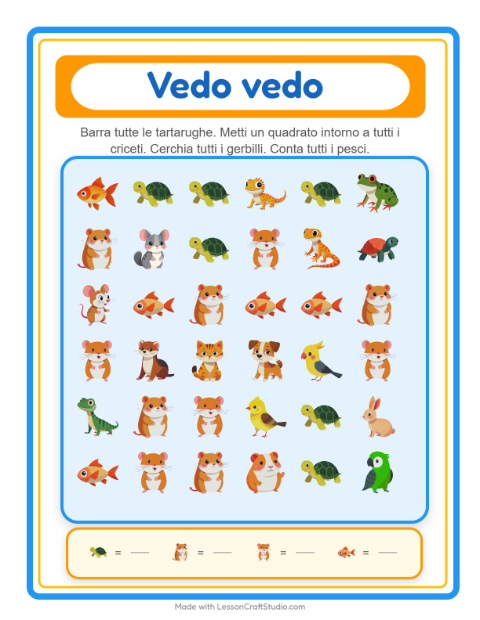 Anteprima della scheda di Trova E Conta con Animali domestici per Scuola dell'infanzia (3-5 anni)