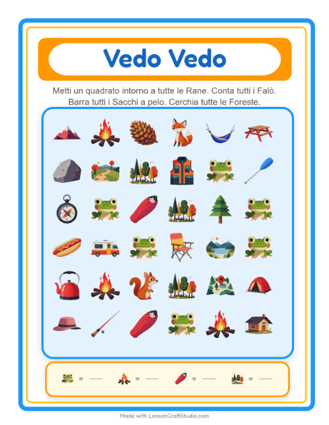 Anteprima della scheda di Trova E Conta con Campeggio per Scuola dell'infanzia (3-5 anni)