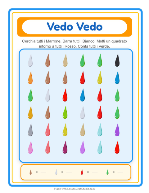 Anteprima della scheda di Trova E Conta con Colori per Scuola dell'infanzia (3-5 anni)