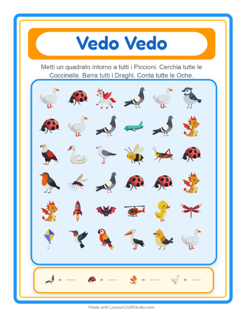 Anteprima della scheda di Trova E Conta con Cose che volano per Scuola dell'infanzia (3-5 anni)
