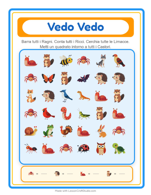 Anteprima della scheda di Trova E Conta con Creature della foresta per Scuola dell'infanzia (3-5 anni)