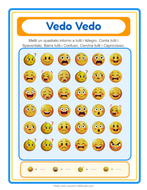 Anteprima della scheda di Trova E Conta con Emozioni per Scuola dell'infanzia (3-5 anni)