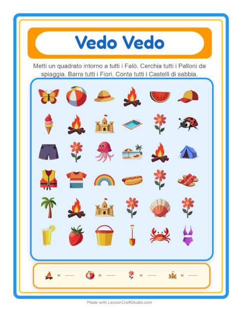 Anteprima della scheda di Trova E Conta con Estate per Scuola dell'infanzia (3-5 anni)