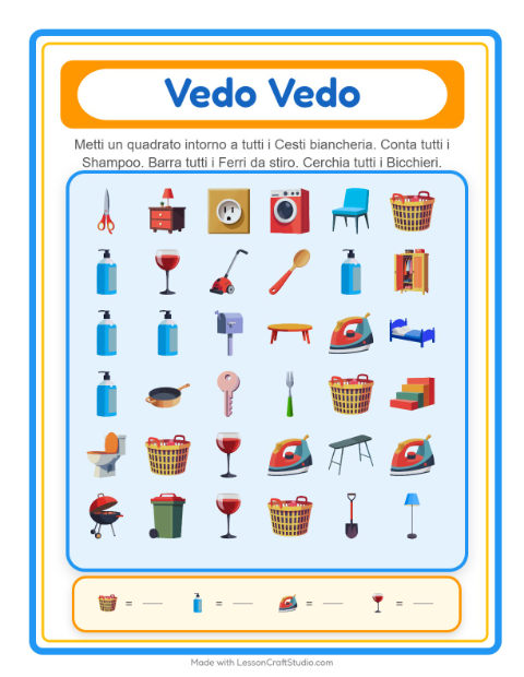 Anteprima della scheda di Trova E Conta con In giro per casa per Scuola dell'infanzia (3-5 anni)