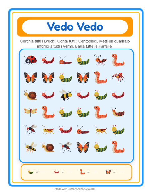 Anteprima della scheda di Trova E Conta con Insetti e scarafaggi per Scuola dell'infanzia (3-5 anni)