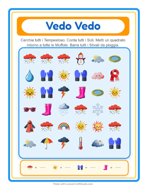 Anteprima della scheda di Trova E Conta con Meteo per Scuola dell'infanzia (3-5 anni)