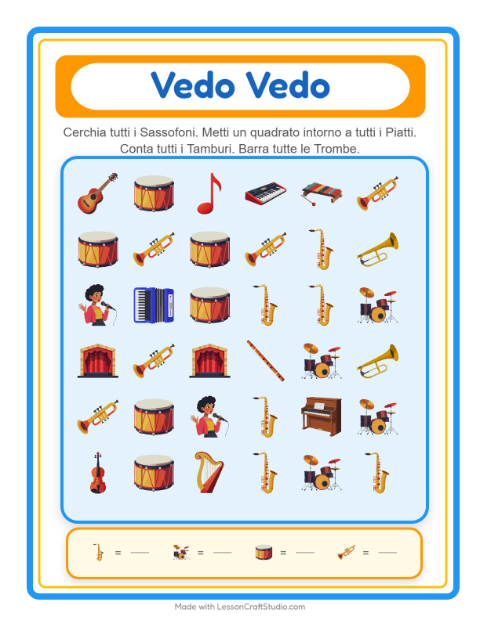 Anteprima della scheda di Trova E Conta con Musica per Scuola dell'infanzia (3-5 anni)