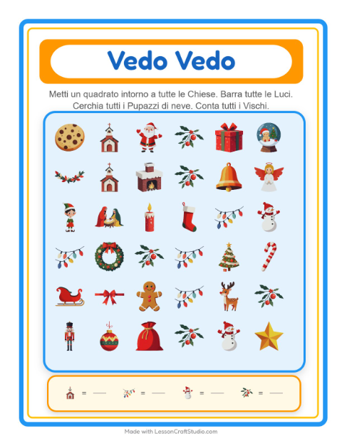 Anteprima della scheda di Trova E Conta con Natale per Scuola dell'infanzia (3-5 anni)
