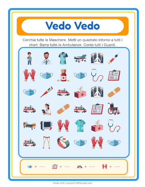 Anteprima della scheda di Trova E Conta con Ospedale per Scuola dell'infanzia (3-5 anni)