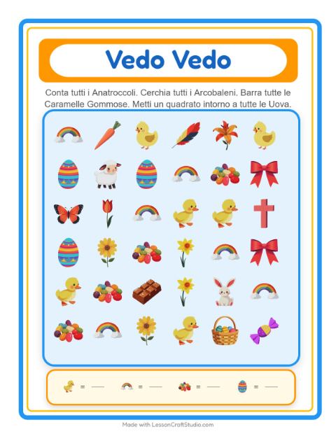 Anteprima della scheda di Trova E Conta con Pasqua per Scuola dell'infanzia (3-5 anni)