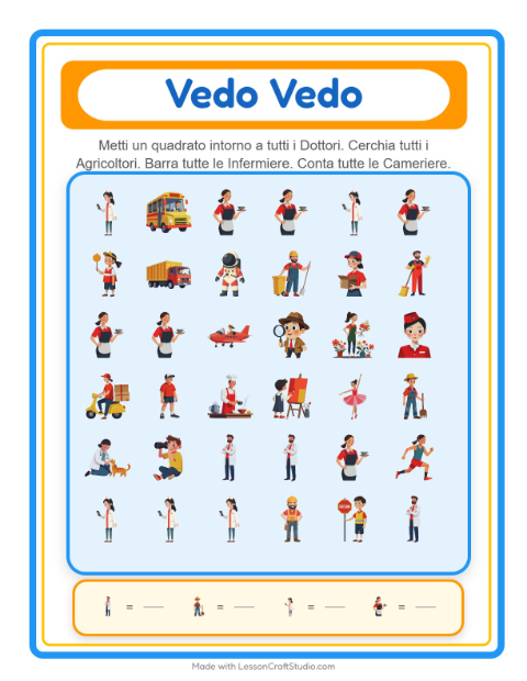 Anteprima della scheda di Trova E Conta con Professioni per Scuola dell'infanzia (3-5 anni)