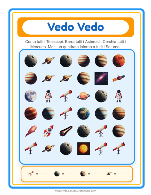 Anteprima della scheda di Trova E Conta con Spazio per Scuola dell'infanzia (3-5 anni)