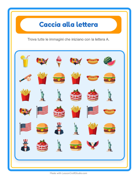 Anteprima della scheda di Trova E Conta con 4 luglio per Scuola dell'infanzia (3-5 anni)