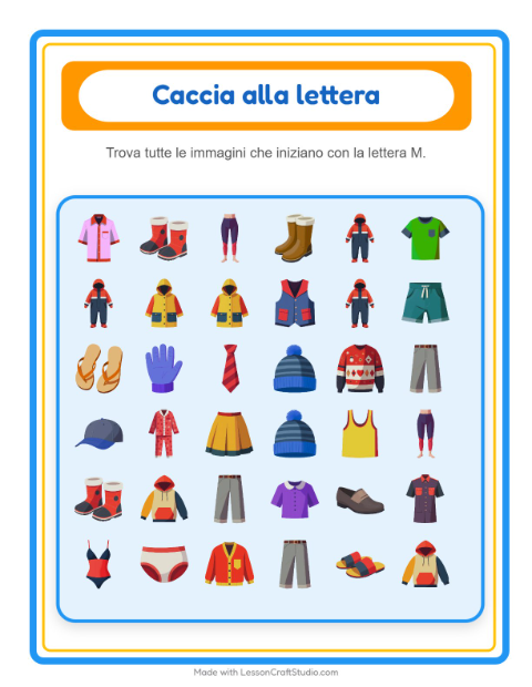 Anteprima della scheda di Trova E Conta con Abbigliamento per Scuola dell'infanzia (3-5 anni)