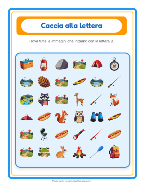 Anteprima della scheda di Trova E Conta con Campeggio per Scuola dell'infanzia (3-5 anni)
