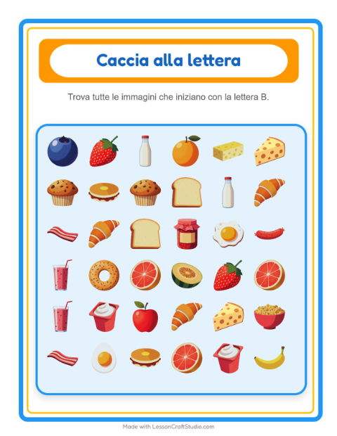 Anteprima della scheda di Trova E Conta con Colazione per Scuola dell'infanzia (3-5 anni)