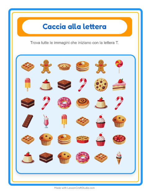 Anteprima della scheda di Trova E Conta con Dolci e dolciumi per Scuola dell'infanzia (3-5 anni)