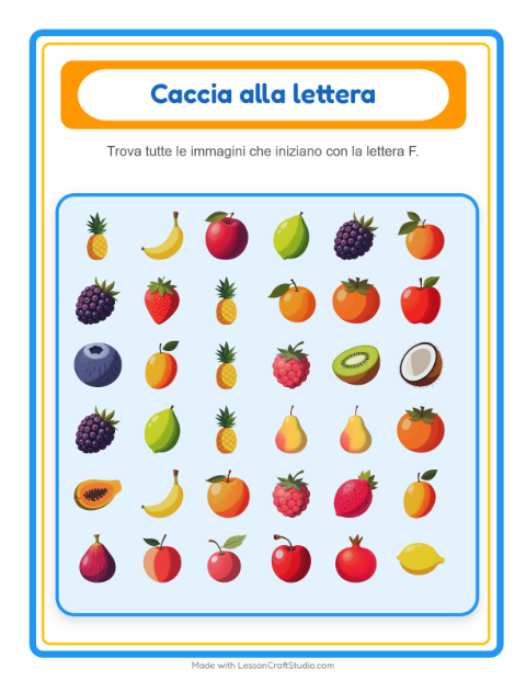 Anteprima della scheda di Trova E Conta con Frutta per Scuola dell'infanzia (3-5 anni)