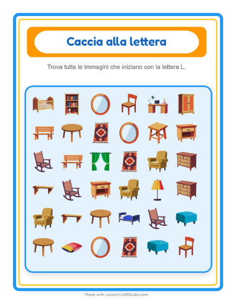 Anteprima della scheda di Trova E Conta con Mobili per Scuola dell'infanzia (3-5 anni)