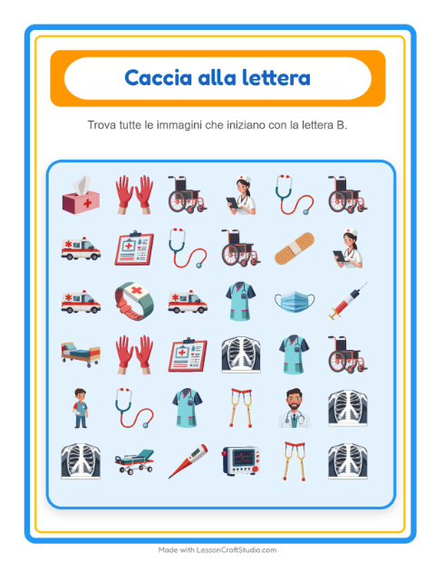 Anteprima della scheda di Trova E Conta con Ospedale per Scuola dell'infanzia (3-5 anni)