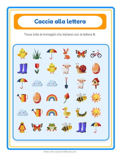 Anteprima della scheda di Trova E Conta con Primavera per Scuola dell'infanzia (3-5 anni)