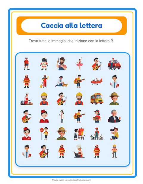Anteprima della scheda di Trova E Conta con Professioni per Scuola dell'infanzia (3-5 anni)