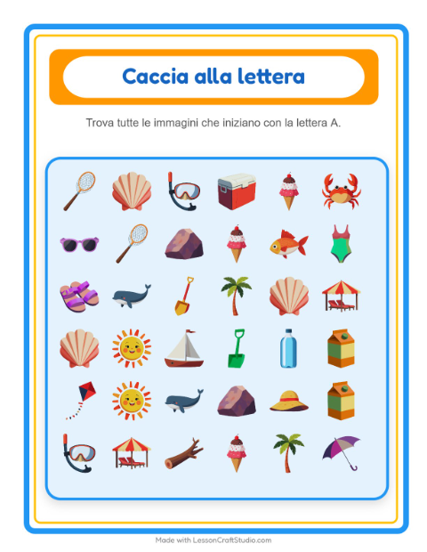 Anteprima della scheda di Trova E Conta con Spiaggia per Scuola dell'infanzia (3-5 anni)