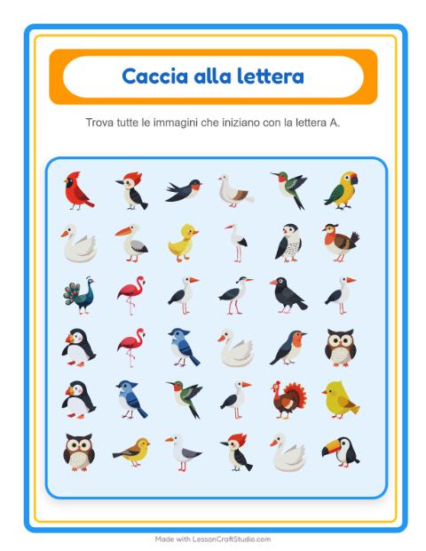 Anteprima della scheda di Trova E Conta con Uccelli 2 per Scuola dell'infanzia (3-5 anni)