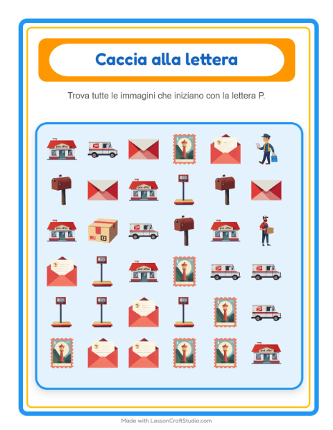 Anteprima della scheda di Trova E Conta con Ufficio postale per Scuola dell'infanzia (3-5 anni)