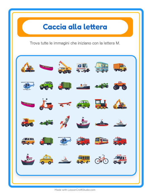 Anteprima della scheda di Trova E Conta con Veicoli per Scuola dell'infanzia (3-5 anni)