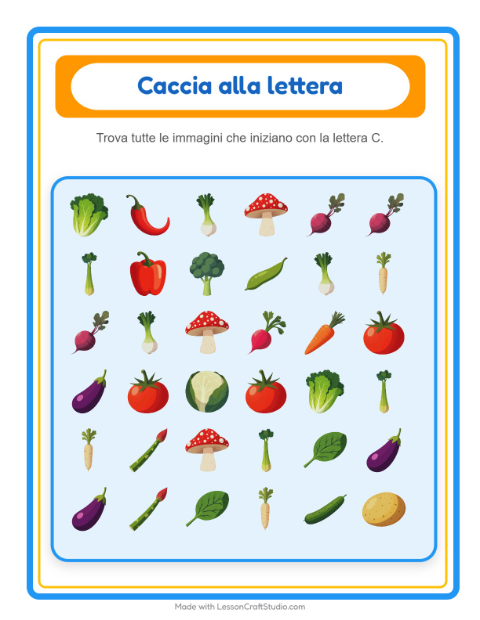 Anteprima della scheda di Trova E Conta con Verdure per Scuola dell'infanzia (3-5 anni)
