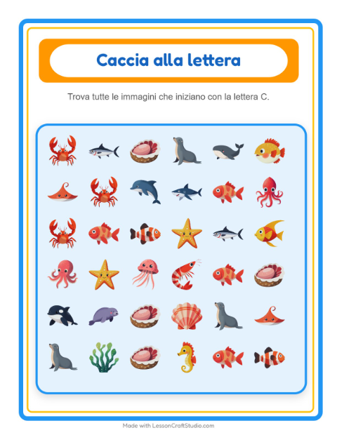 Anteprima della scheda di Trova E Conta con Vita oceanica per Scuola dell'infanzia (3-5 anni)