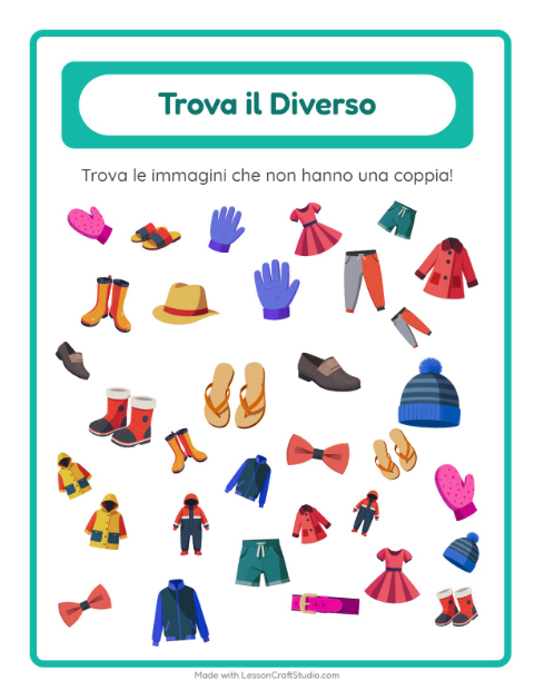 Anteprima della scheda di Trova Gli Oggetti con Abbigliamento per Scuola dell'infanzia (5-7 anni)
