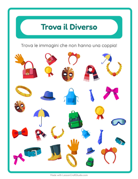 Anteprima della scheda di Trova Gli Oggetti con Accessori per Scuola dell'infanzia (5-7 anni)