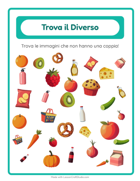 Anteprima della scheda di Trova Gli Oggetti con Al supermercato per Scuola dell'infanzia (5-7 anni)